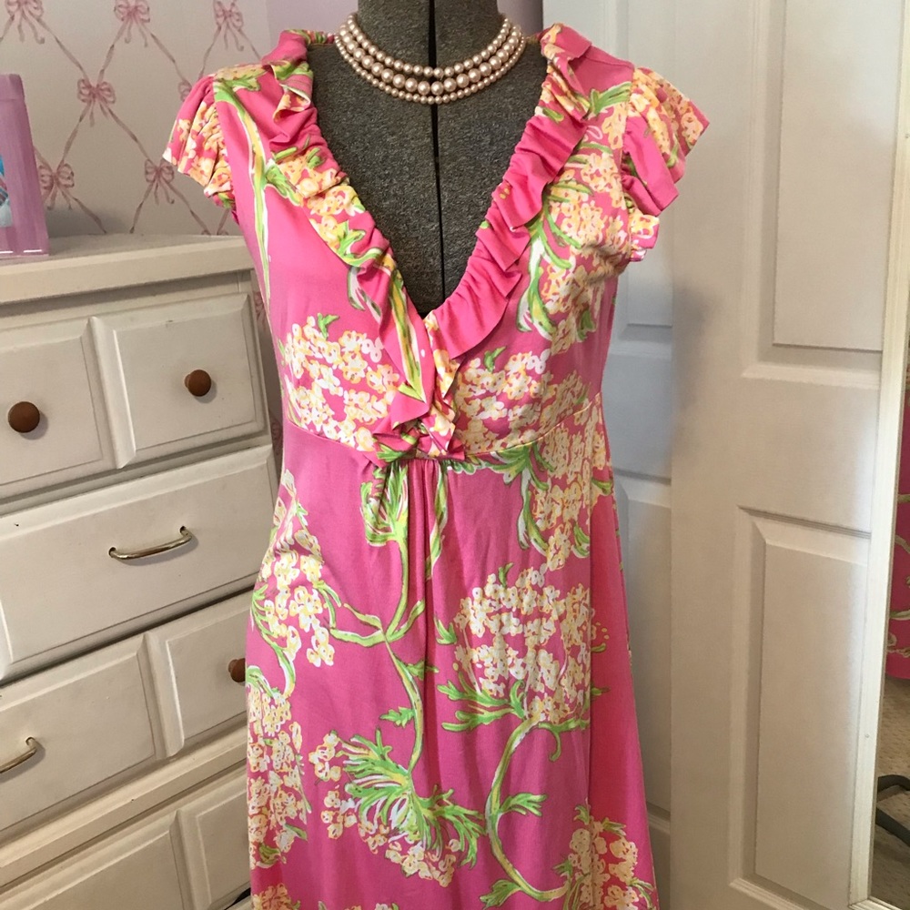Lilly stretch silk blend dress. Comfy but dressy.